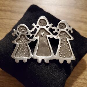 Vintage Brooch Three Sisters Cynthia Webb Silver Tone Friendship Pin